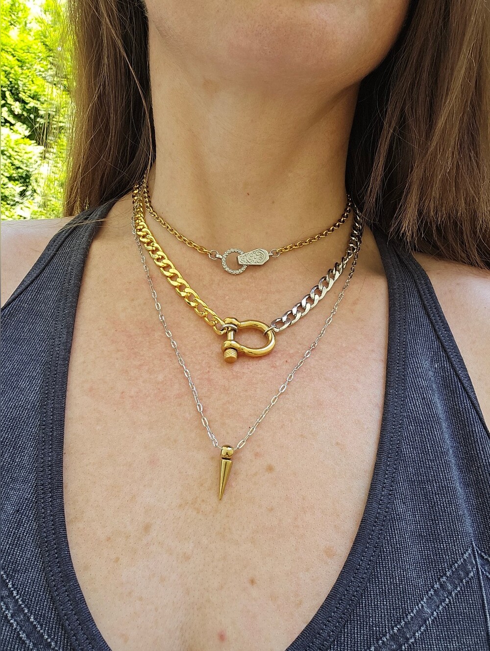 Artisan Gold and Silver Mixed-Metal Layered Necklace Set